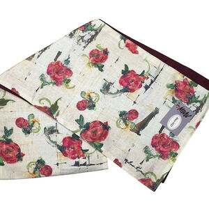 Zen Rose Flower Floral Fusion Table Runner Topper White Red Burgundy 72" NEW
